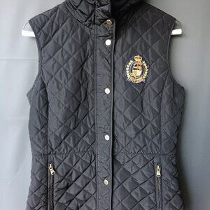 Ralph Lauren Womens Quilted Vest Crest LRL Patch Logo Dark Navy Size XS